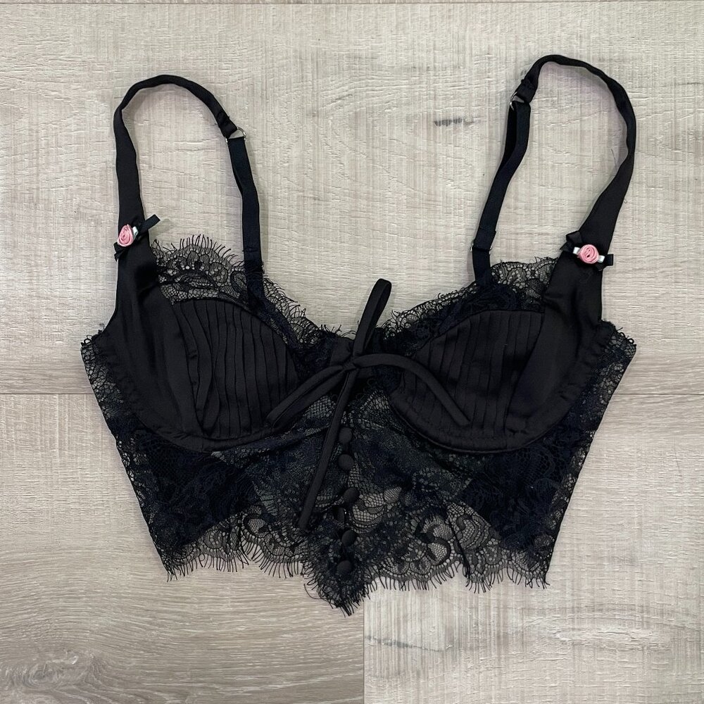 Black Lace Cropped Bustier Top